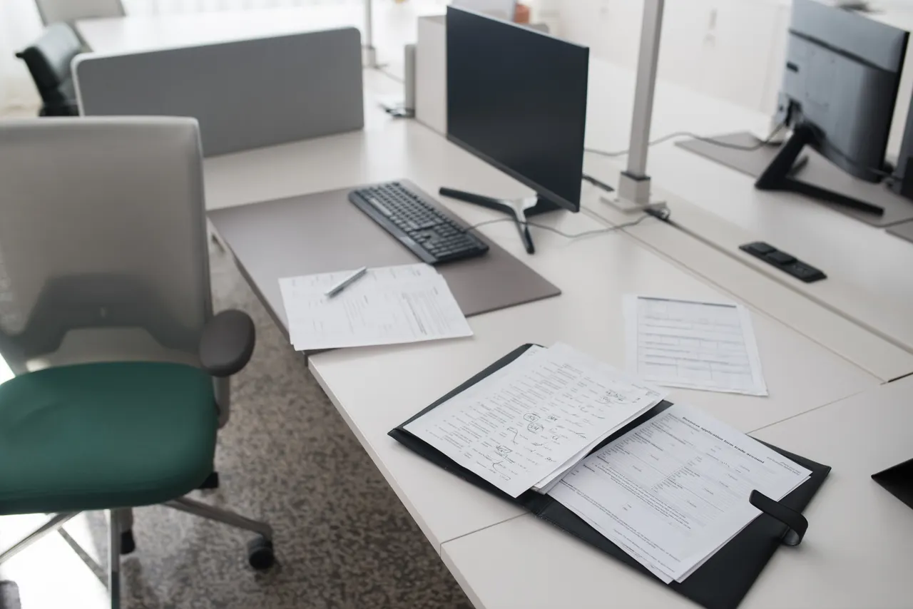 Organized office desk with documents and a computer